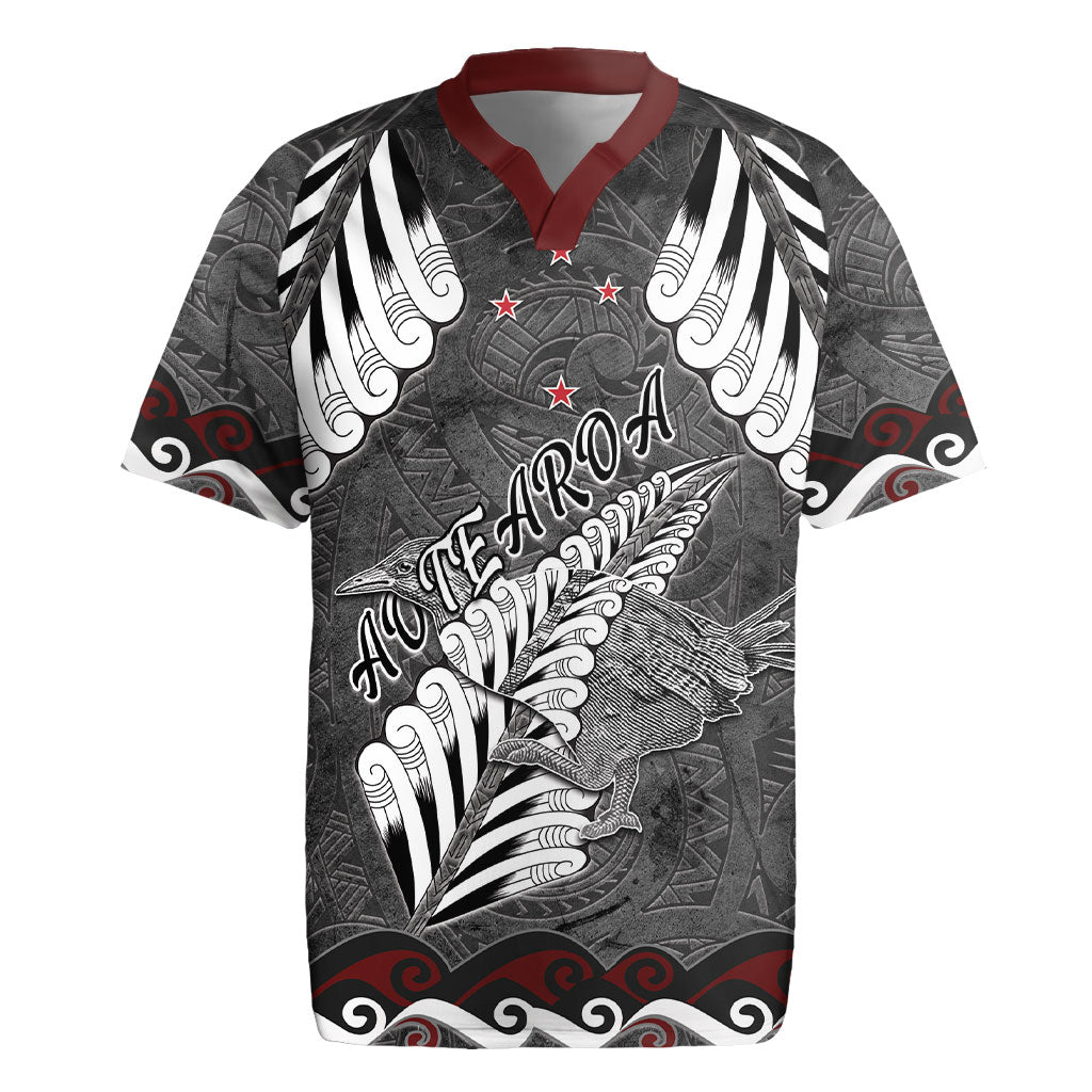 New Zealand Weka Personalised Rugby Jersey Aotearoa Hen Silver Fern Maori Pattern LT22 Black - Polynesian Pride