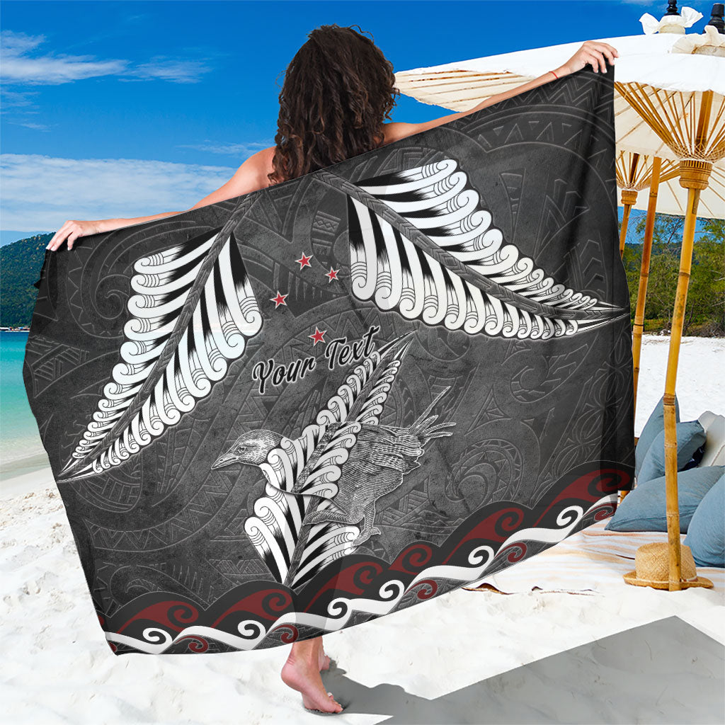 New Zealand Weka Personalised Sarong Aotearoa Hen Silver Fern Maori Pattern LT22 One Size 44 x 66 inches Black - Polynesian Pride