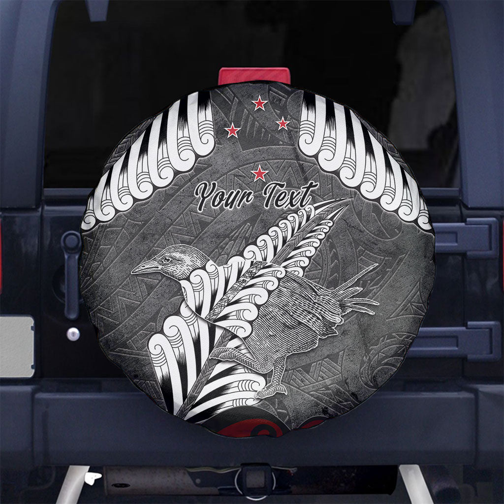 New Zealand Weka Personalised Spare Tire Cover Aotearoa Hen Silver Fern Maori Pattern LT22 No hole Black - Polynesian Pride
