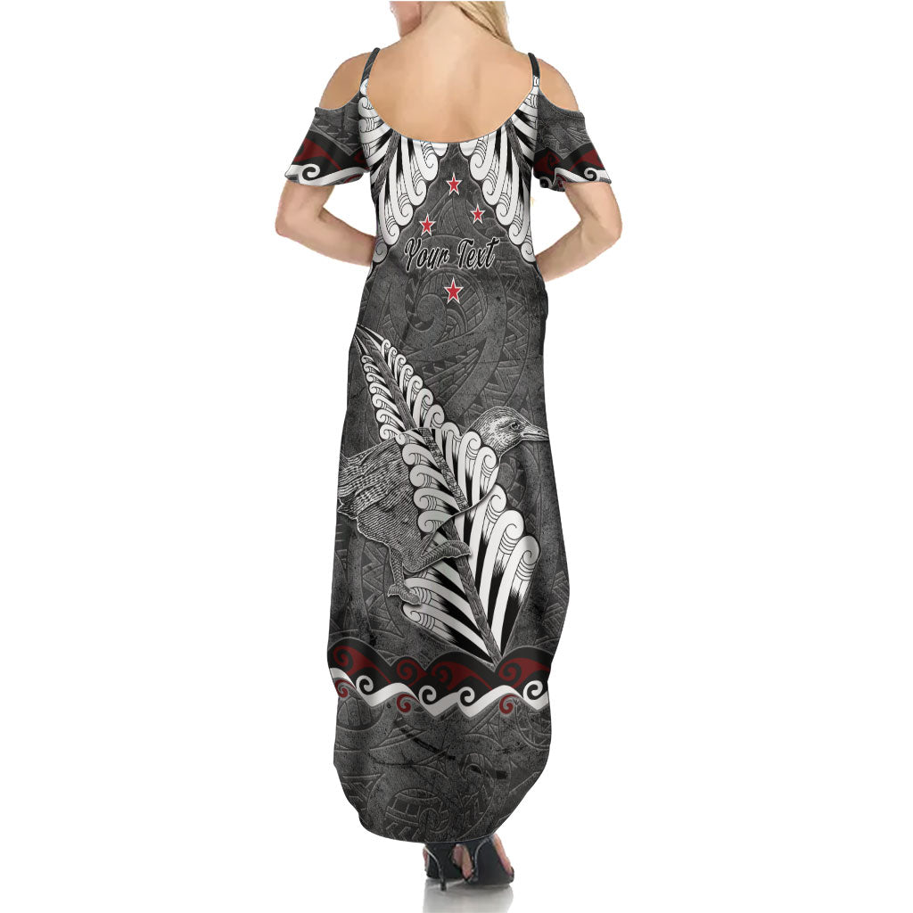 New Zealand Weka Personalised Summer Maxi Dress Aotearoa Hen Silver Fern Maori Pattern LT22 - Polynesian Pride