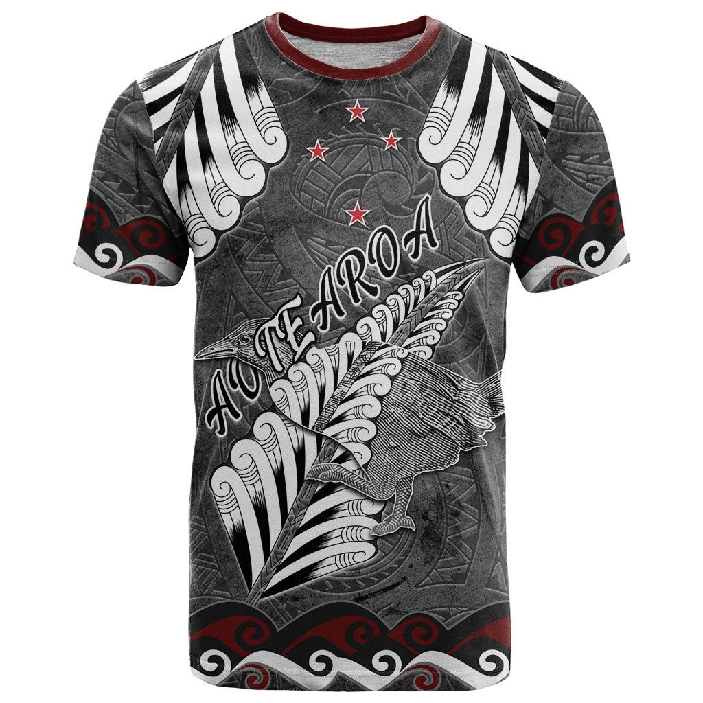New Zealand Weka Personalised T Shirt Aotearoa Hen Silver Fern Maori Pattern LT22 Black - Polynesian Pride