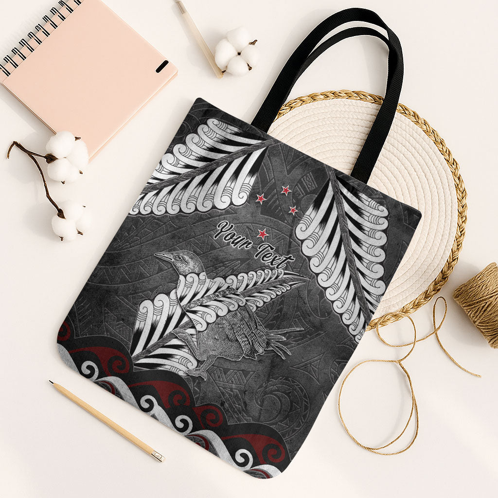 New Zealand Weka Personalised Tote Bag Aotearoa Hen Silver Fern Maori Pattern LT22 Black Strap One Size Black - Polynesian Pride