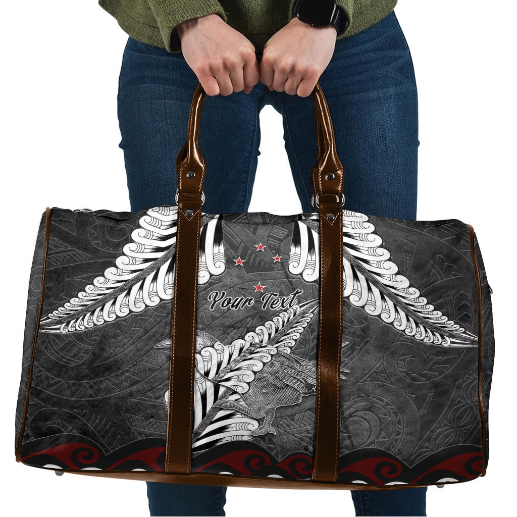New Zealand Weka Personalised Travel Bag Aotearoa Hen Silver Fern Maori Pattern LT22 Black - Polynesian Pride