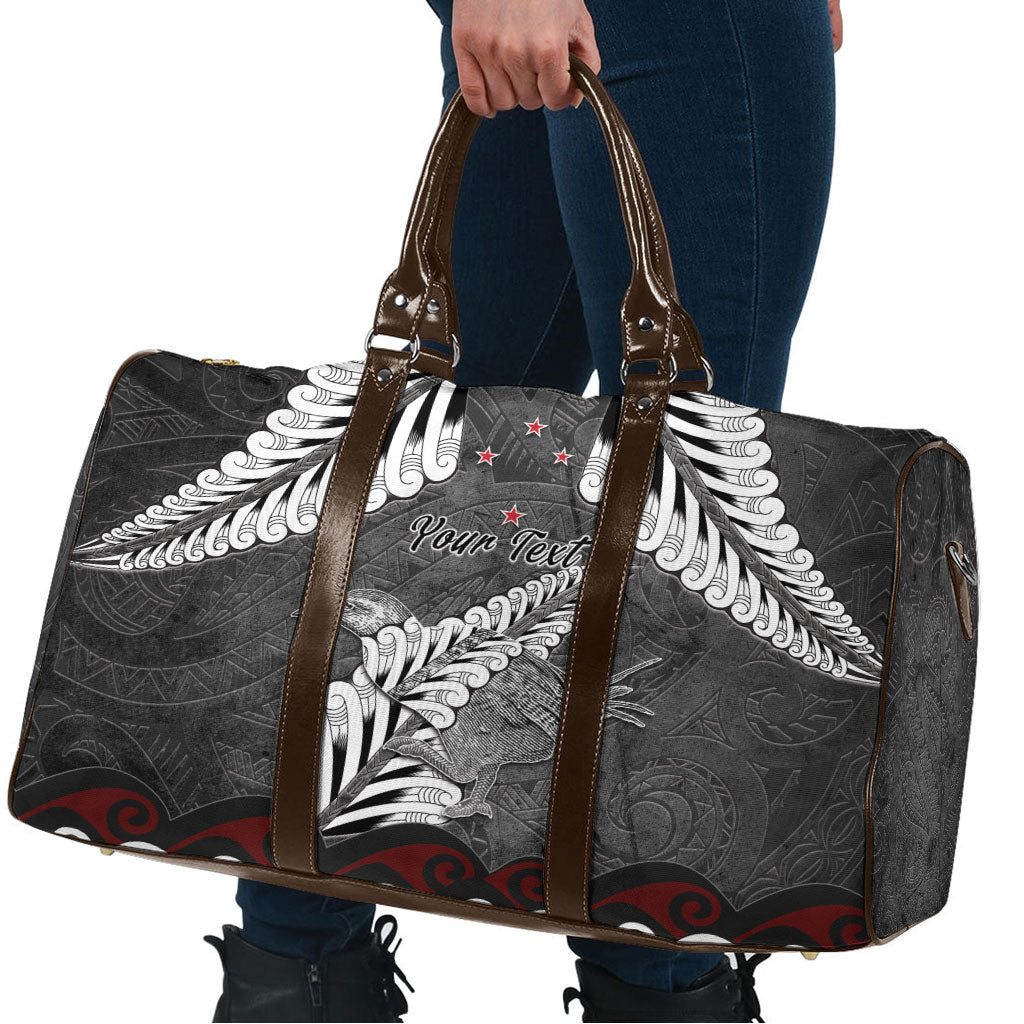New Zealand Weka Personalised Travel Bag Aotearoa Hen Silver Fern Maori Pattern