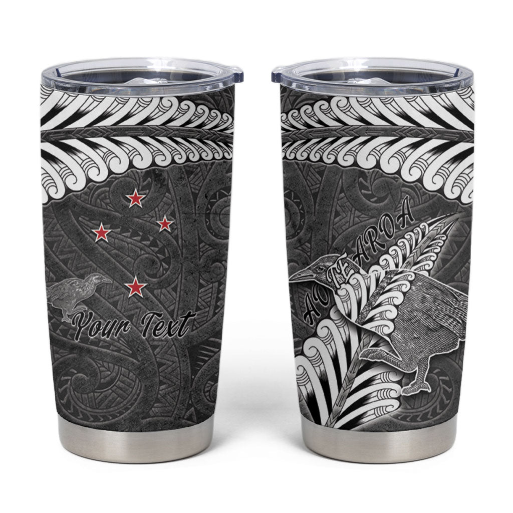 New Zealand Weka Personalised Tumbler Cup Aotearoa Hen Silver Fern Maori Pattern LT22 Black - Polynesian Pride