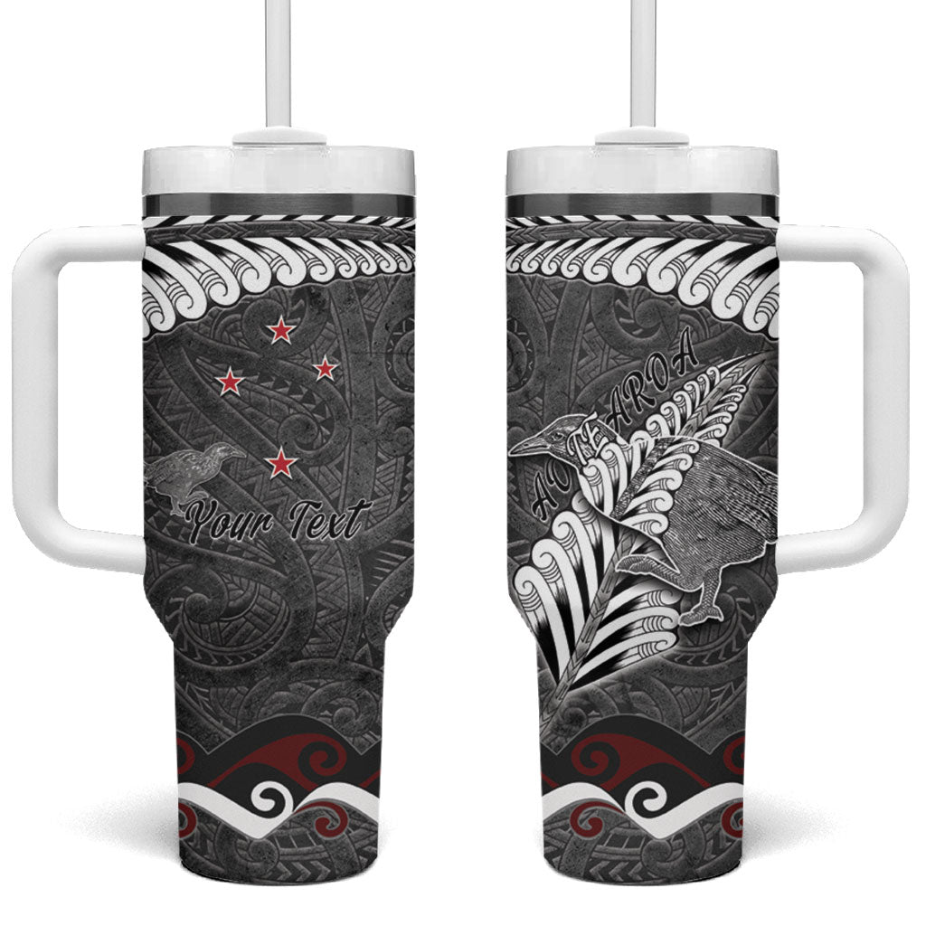New Zealand Weka Personalised Tumbler With Handle Aotearoa Hen Silver Fern Maori Pattern LT22 One Size: 40 oz Black - Polynesian Pride
