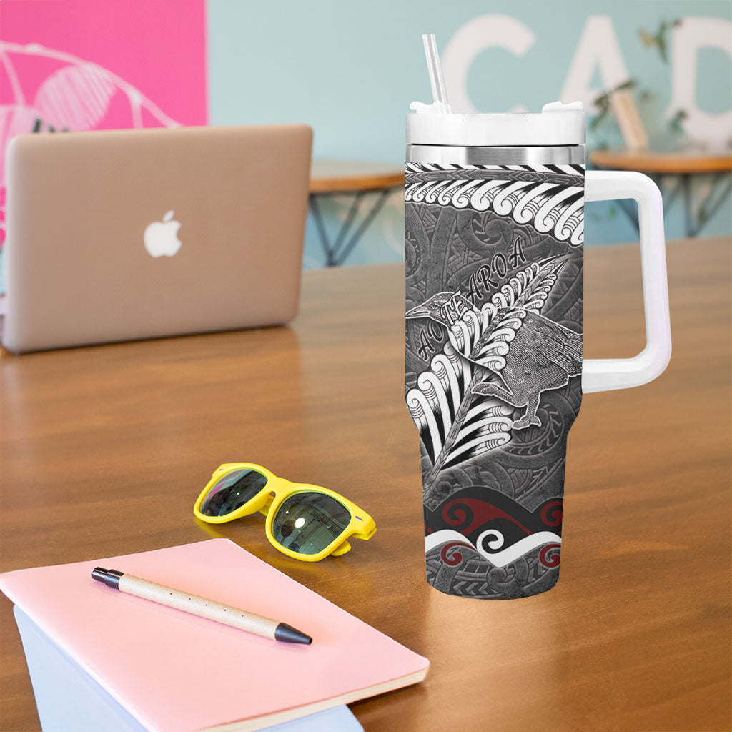 New Zealand Weka Personalised Tumbler With Handle Aotearoa Hen Silver Fern Maori Pattern LT22 - Polynesian Pride