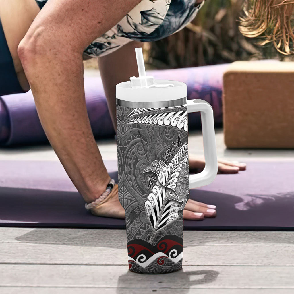 New Zealand Weka Personalised Tumbler With Handle Aotearoa Hen Silver Fern Maori Pattern LT22 - Polynesian Pride