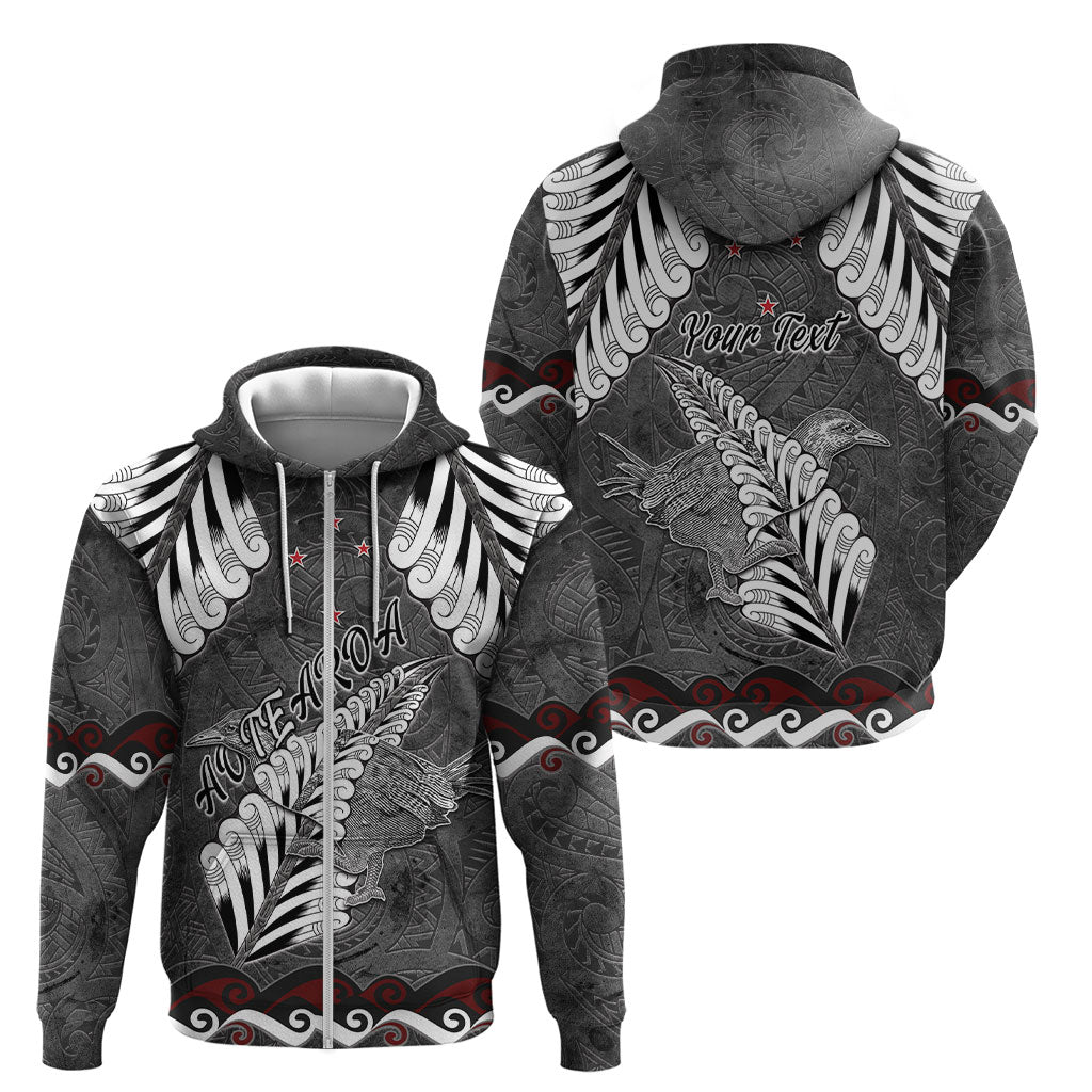 New Zealand Weka Personalised Zip Hoodie Aotearoa Hen Silver Fern Maori Pattern LT22 - Polynesian Pride