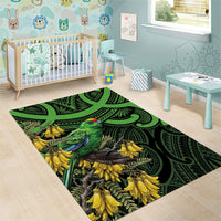 New Zealand Parakeet Bird Area Rug Maori Kakariki Kowhai Maori Pattern