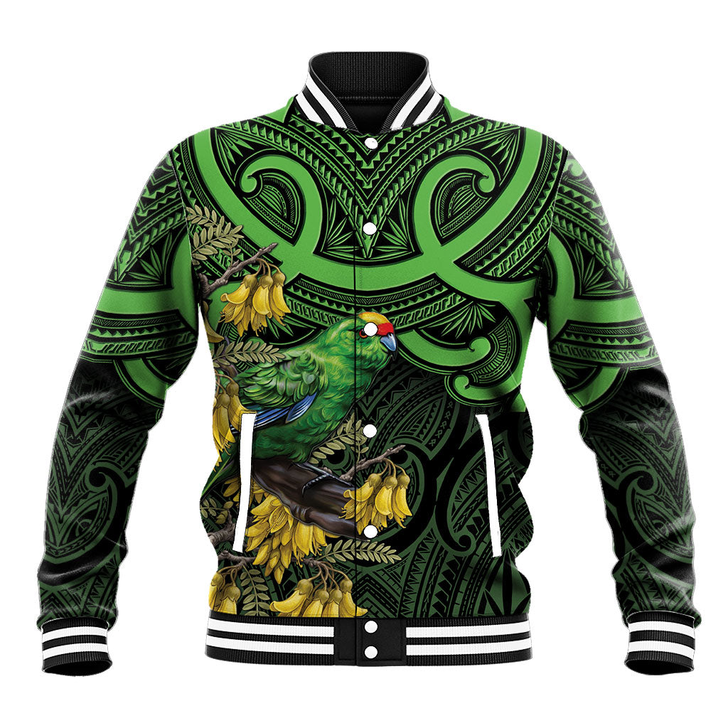 New Zealand Parakeet Bird Baseball Jacket Maori Kakariki Kowhai Maori Pattern