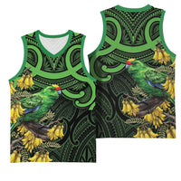 New Zealand Parakeet Bird Basketball Jersey Maori Kakariki Kowhai Maori Pattern