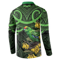 New Zealand Parakeet Bird Button Sweatshirt Maori Kakariki Kowhai Maori Pattern
