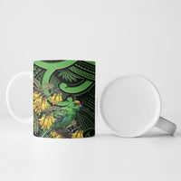 New Zealand Parakeet Bird Ceramic Mug Maori Kakariki Kowhai Maori Pattern