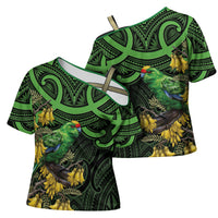 New Zealand Parakeet Bird Cross Shoulder Shirt Maori Kakariki Kowhai Maori Pattern