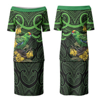 New Zealand Parakeet Bird Family Matching Puletasi and Hawaiian Shirt Maori Kakariki Kowhai Maori Pattern
