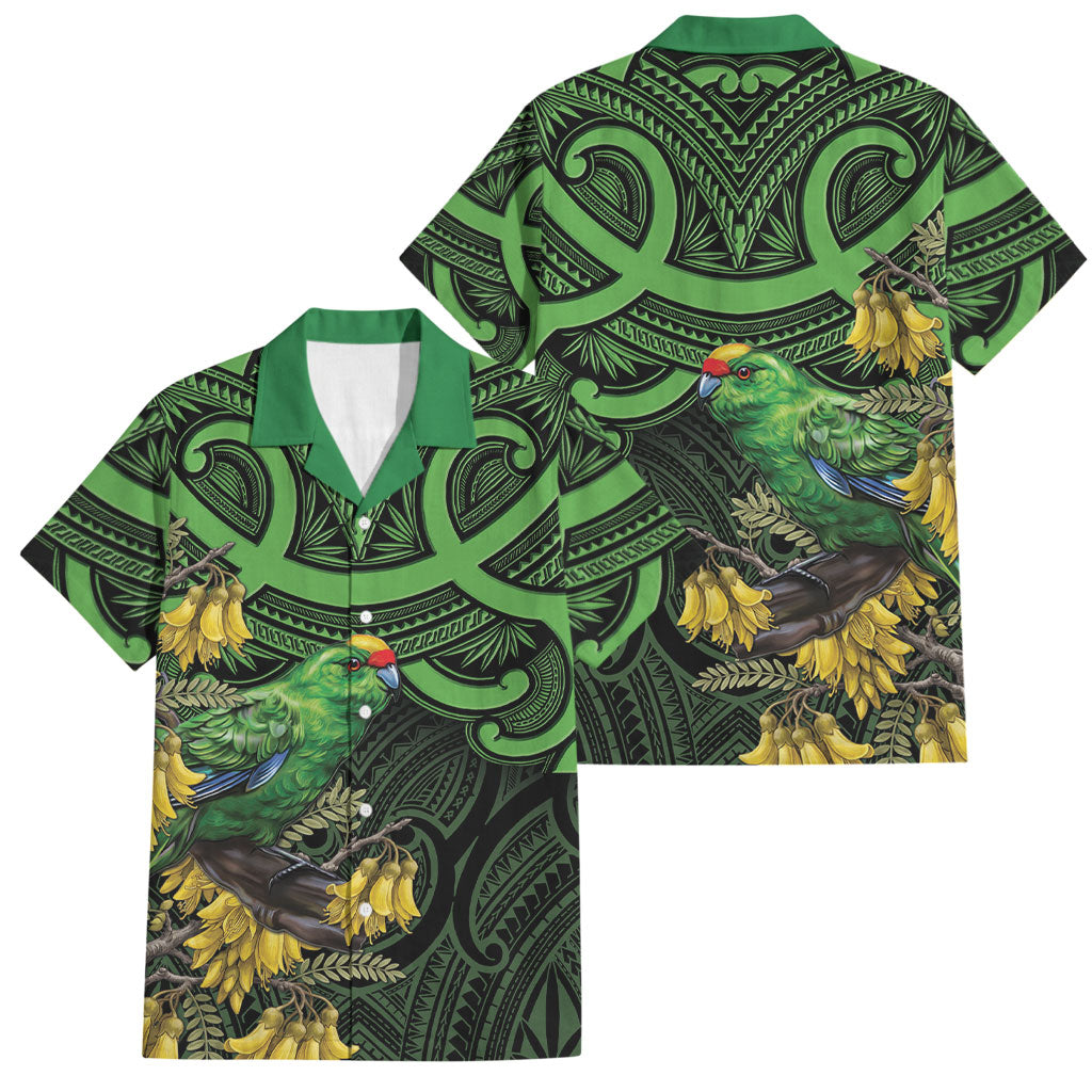 New Zealand Parakeet Bird Family Matching Puletasi and Hawaiian Shirt Maori Kakariki Kowhai Maori Pattern