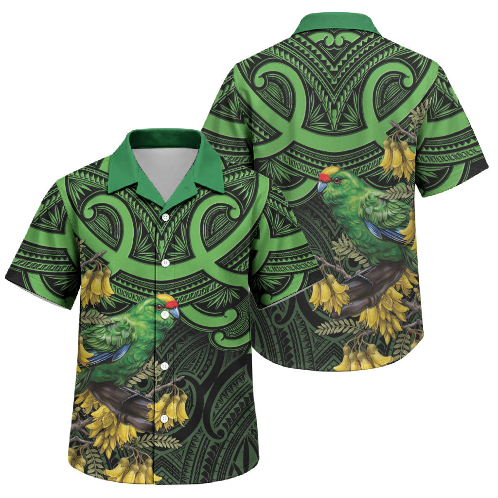 New Zealand Parakeet Bird Family Matching Puletasi and Hawaiian Shirt Maori Kakariki Kowhai Maori Pattern