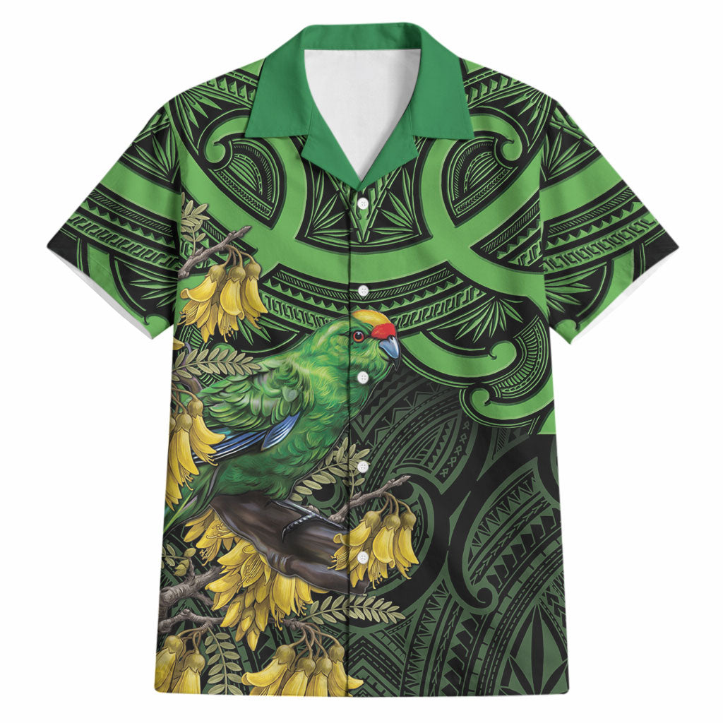 New Zealand Parakeet Bird Hawaiian Shirt Maori Kakariki Kowhai Maori Pattern
