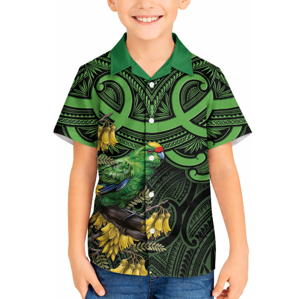 New Zealand Parakeet Bird Hawaiian Shirt Maori Kakariki Kowhai Maori Pattern