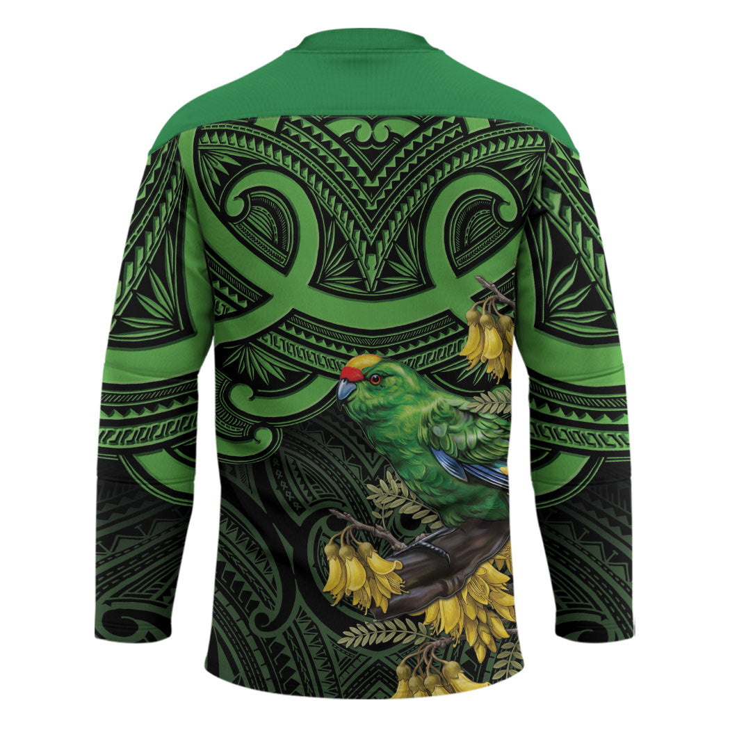 New Zealand Parakeet Bird Hockey Jersey Maori Kakariki Kowhai Maori Pattern