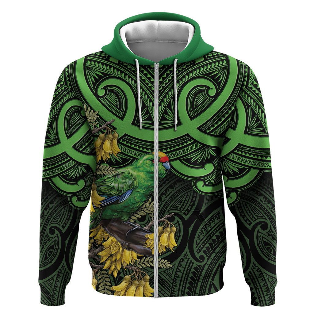 New Zealand Parakeet Bird Hoodie Maori Kakariki Kowhai Maori Pattern