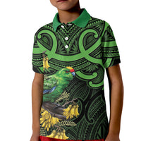 New Zealand Parakeet Bird Kid Polo Shirt Maori Kakariki Kowhai Maori Pattern