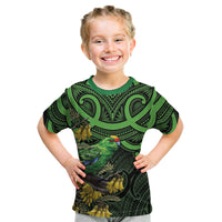 New Zealand Parakeet Bird Kid T Shirt Maori Kakariki Kowhai Maori Pattern