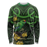 New Zealand Parakeet Bird Long Sleeve Shirt Maori Kakariki Kowhai Maori Pattern