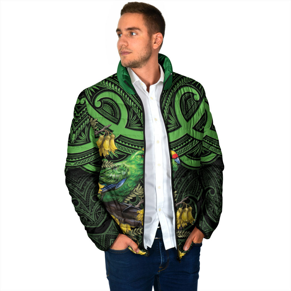 New Zealand Parakeet Bird Padded Jacket Maori Kakariki Kowhai Maori Pattern