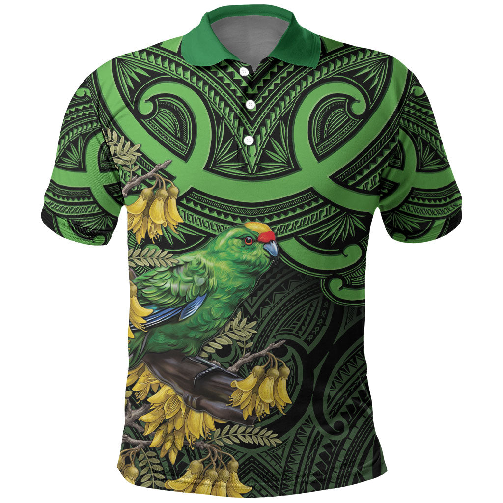 New Zealand Parakeet Bird Polo Shirt Maori Kakariki Kowhai Maori Pattern