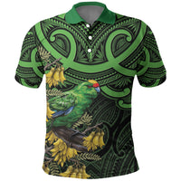 New Zealand Parakeet Bird Polo Shirt Maori Kakariki Kowhai Maori Pattern