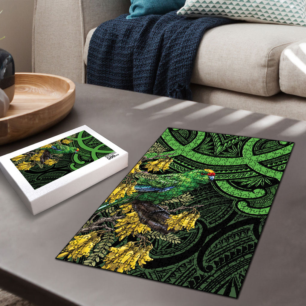 New Zealand Parakeet Bird Puzzle Maori Kakariki Kowhai Maori Pattern