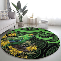 New Zealand Parakeet Bird Round Carpet Maori Kakariki Kowhai Maori Pattern