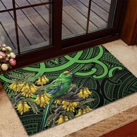 New Zealand Parakeet Bird Rubber Doormat Maori Kakariki Kowhai Maori Pattern