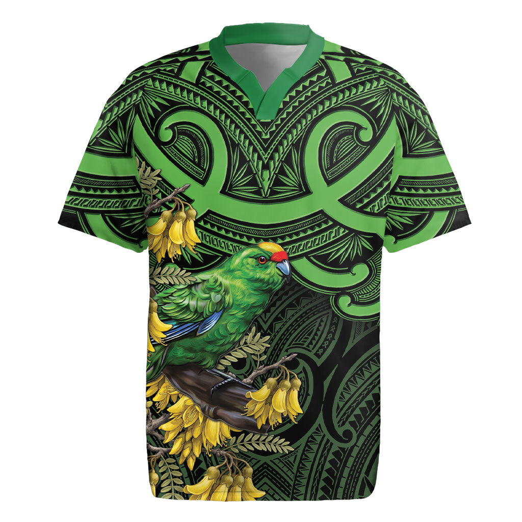 New Zealand Parakeet Bird Rugby Jersey Maori Kakariki Kowhai Maori Pattern