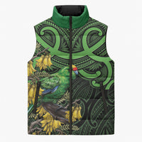 New Zealand Parakeet Bird Sleeveless Puffer Jacket Maori Kakariki Kowhai Maori Pattern