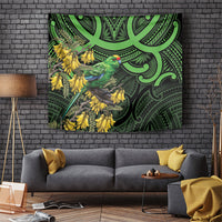 New Zealand Parakeet Bird Tapestry Maori Kakariki Kowhai Maori Pattern