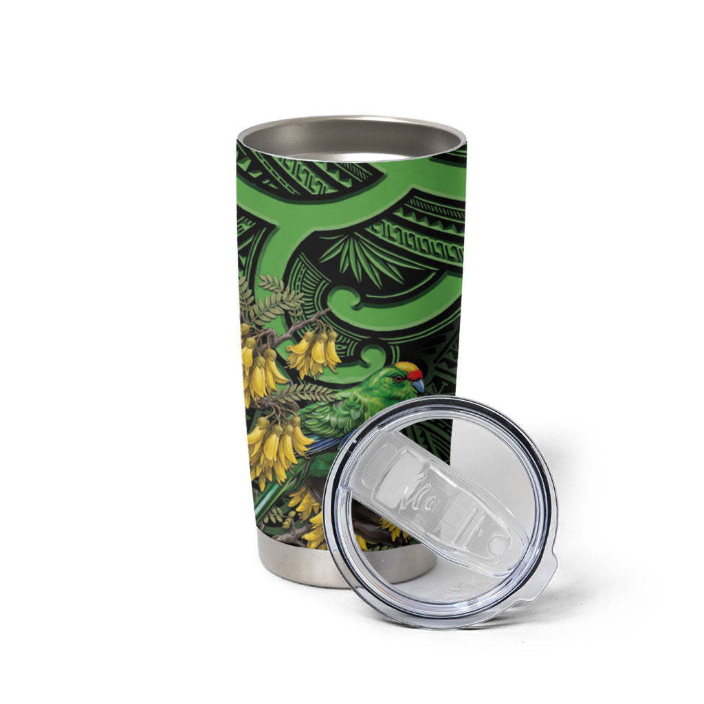 New Zealand Parakeet Bird Tumbler Cup Maori Kakariki Kowhai Maori Pattern