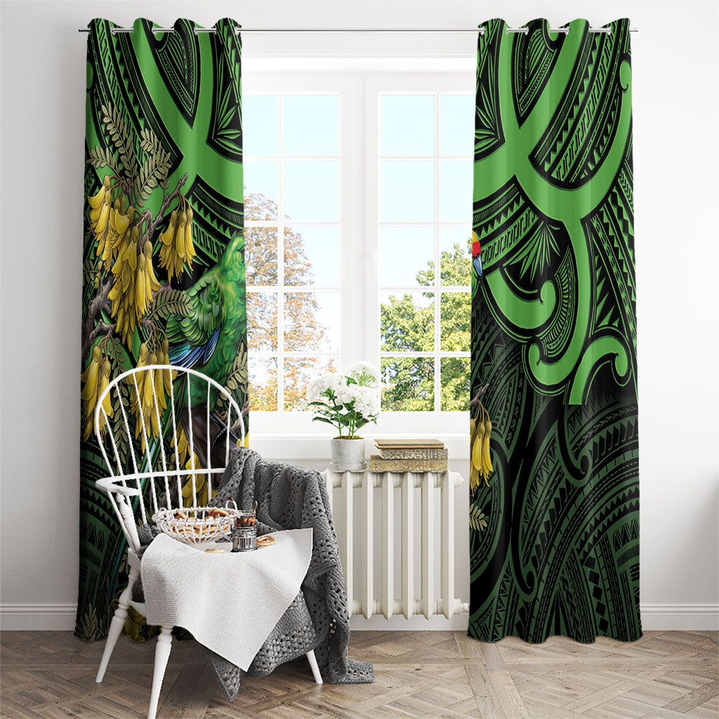 New Zealand Parakeet Bird Window Curtain Maori Kakariki Kowhai Maori Pattern