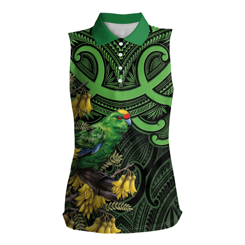 New Zealand Parakeet Bird Women Sleeveless Polo Shirt Maori Kakariki Kowhai Maori Pattern
