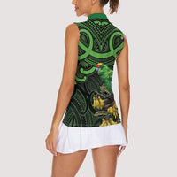 New Zealand Parakeet Bird Women Sleeveless Polo Shirt Maori Kakariki Kowhai Maori Pattern