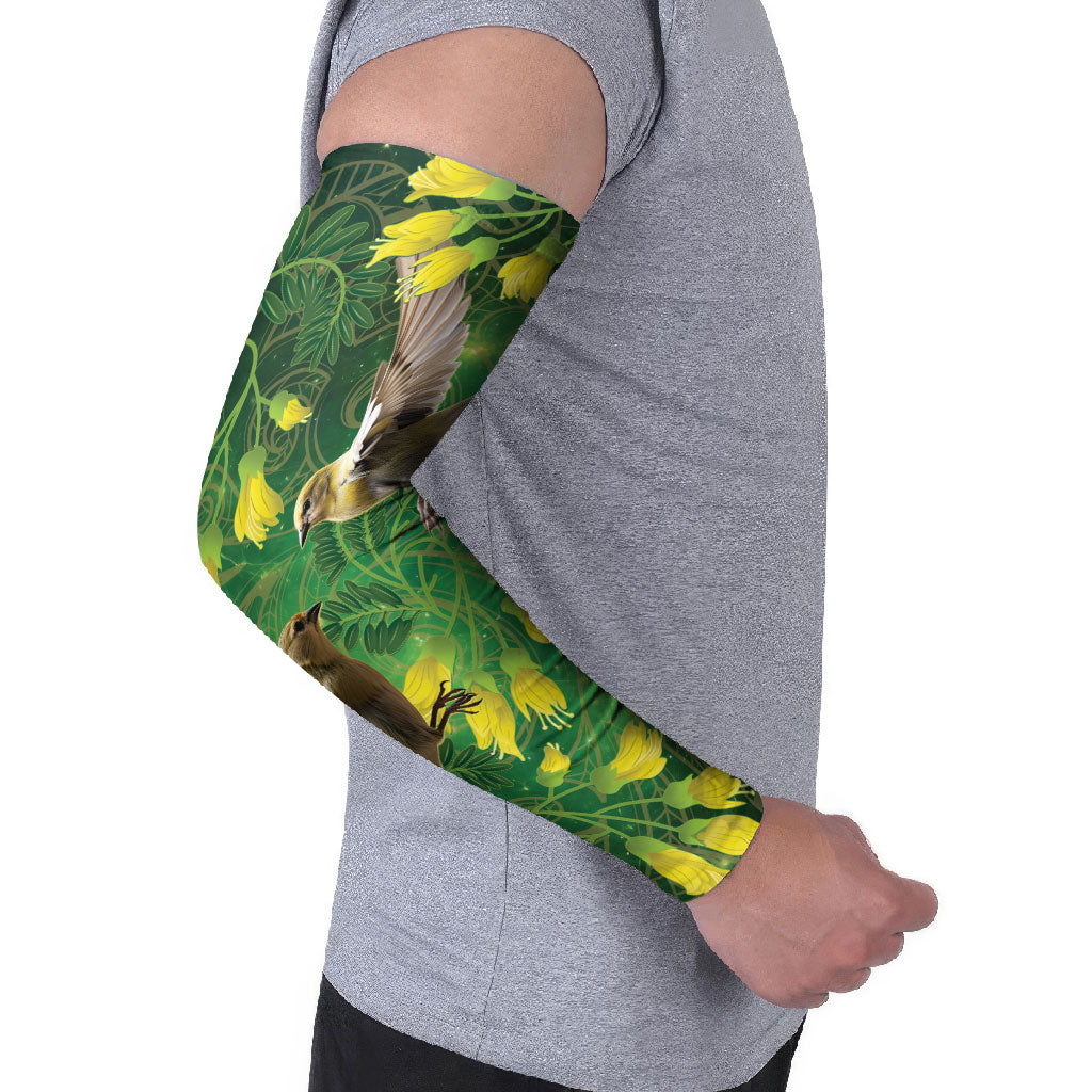 Bellbird New Zealand Personalised Arm Sleeves Kowhai Flower Maori Pattern LT22 - Polynesian Pride