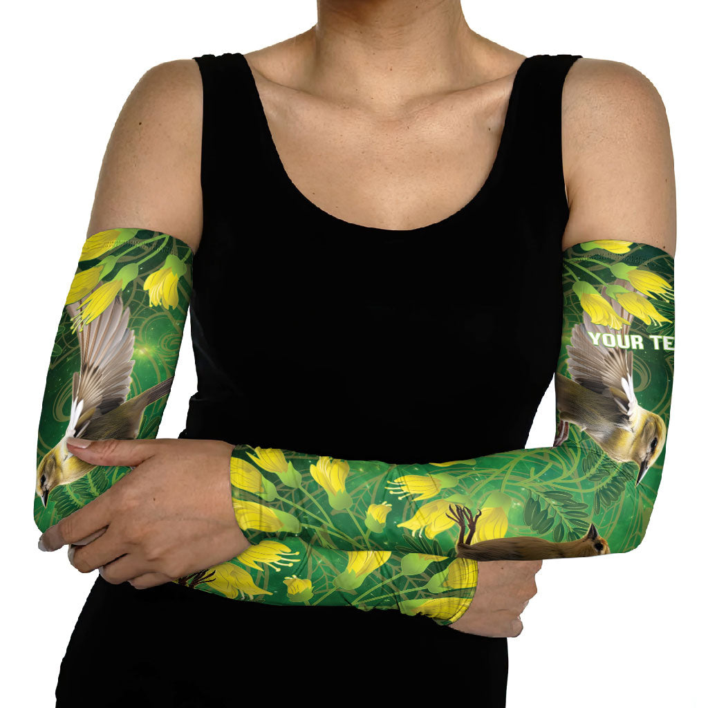 Bellbird New Zealand Personalised Arm Sleeves Kowhai Flower Maori Pattern LT22 - Polynesian Pride