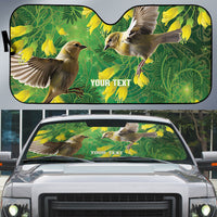 Bellbird New Zealand Personalised Auto Sun Shade Kowhai Flower Maori Pattern LT22 Green - Polynesian Pride