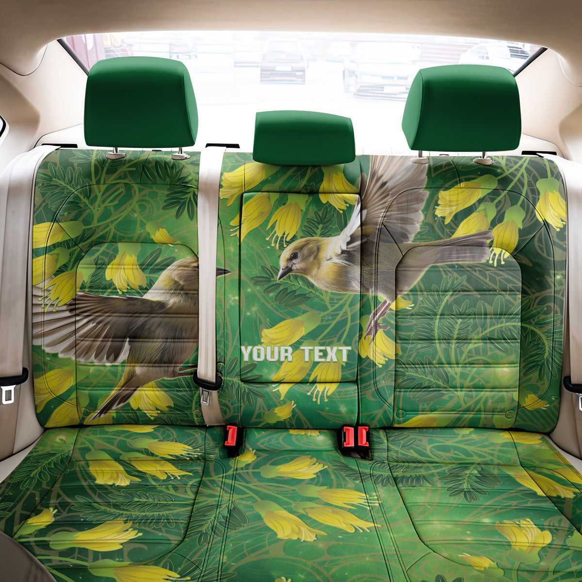 Bellbird New Zealand Personalised Back Car Seat Cover Kowhai Flower Maori Pattern LT22 - Polynesian Pride