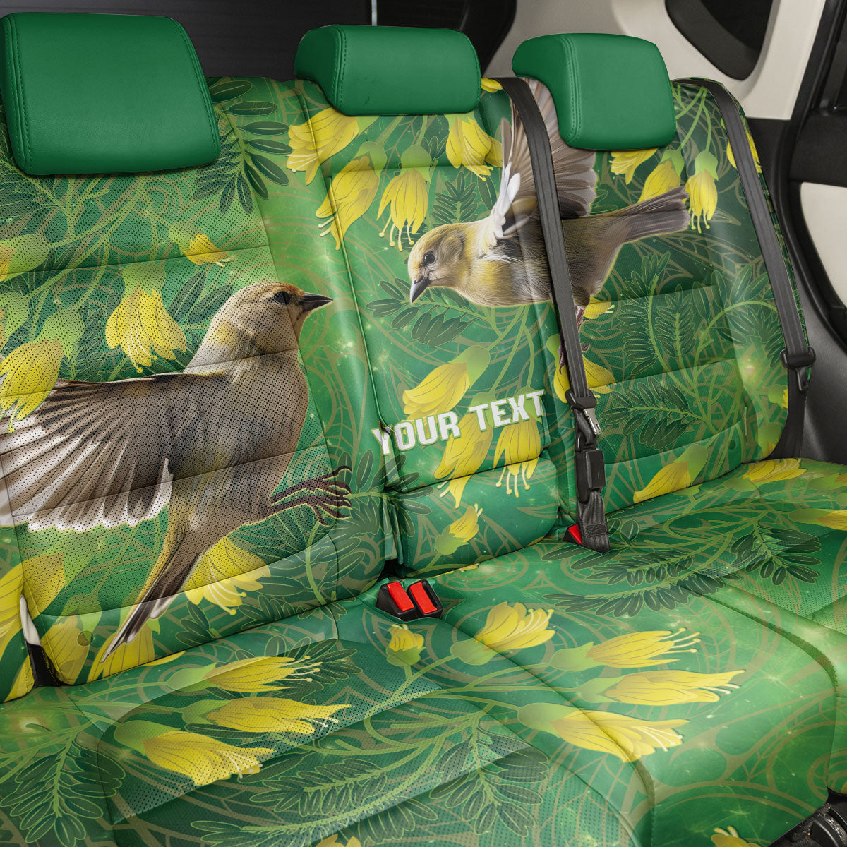 Bellbird New Zealand Personalised Back Car Seat Cover Kowhai Flower Maori Pattern LT22 - Polynesian Pride