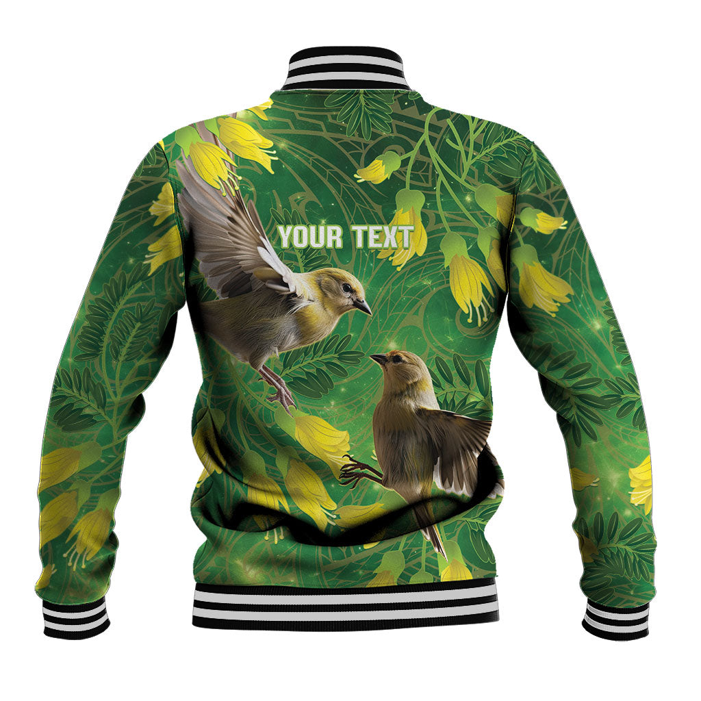 Bellbird New Zealand Personalised Baseball Jacket Kowhai Flower Maori Pattern LT22 - Polynesian Pride