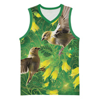 Bellbird New Zealand Personalised Basketball Jersey Kowhai Flower Maori Pattern LT22 Unisex Green - Polynesian Pride