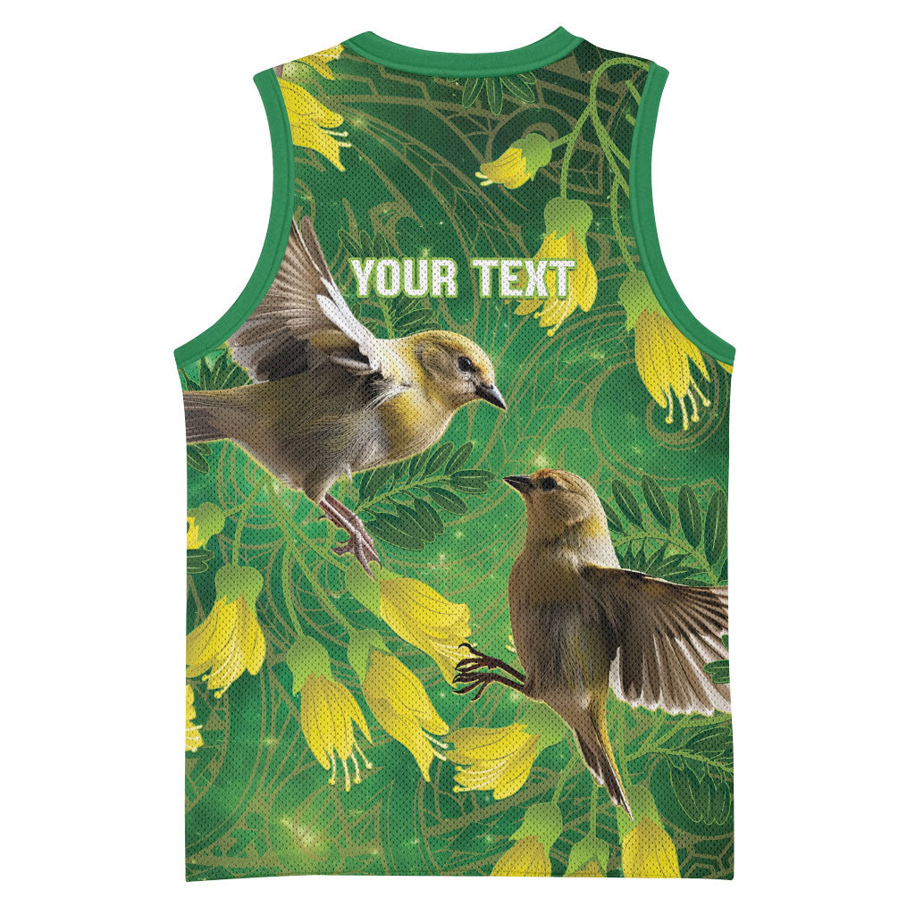 Bellbird New Zealand Personalised Basketball Jersey Kowhai Flower Maori Pattern LT22 - Polynesian Pride